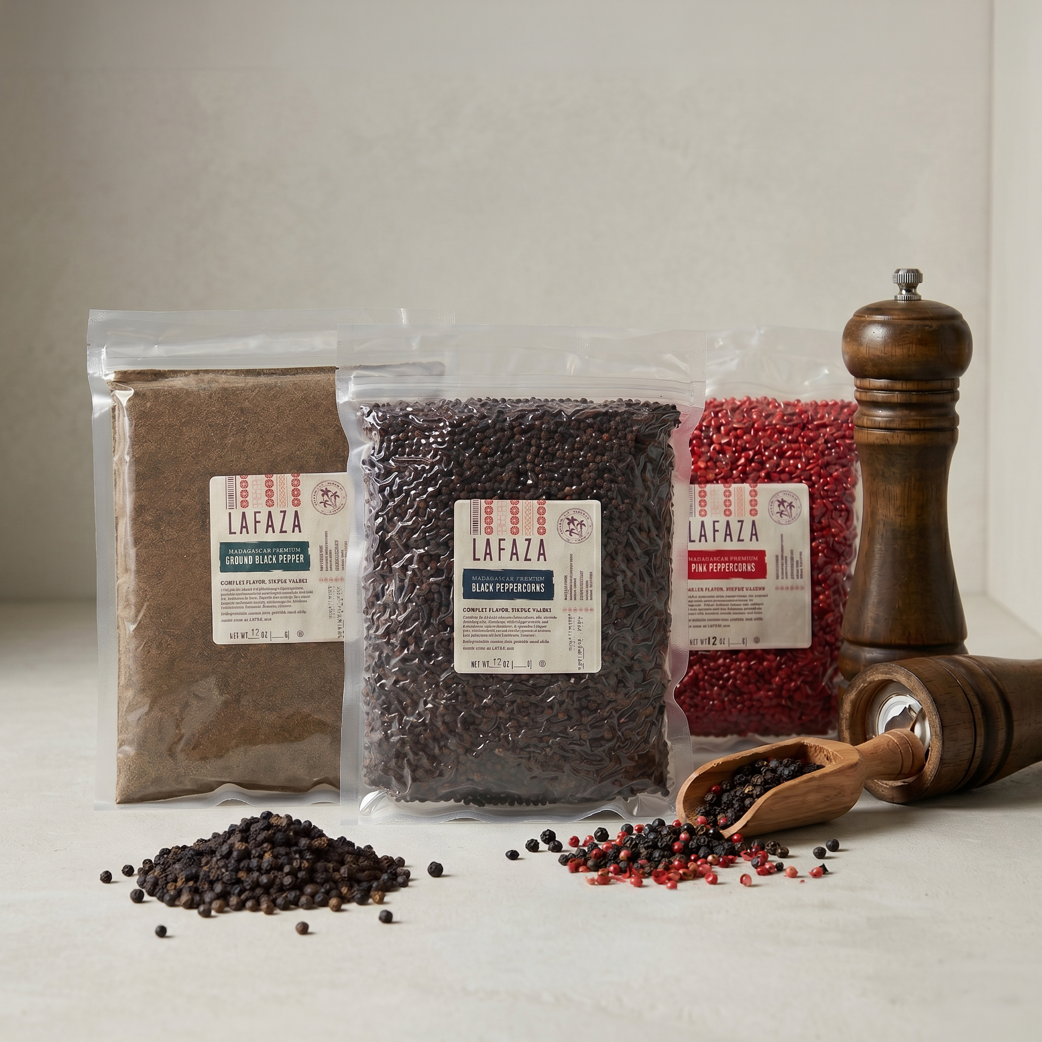Madagascar Pepper Mill Refill Bundle - Black + Pink Peppercorn