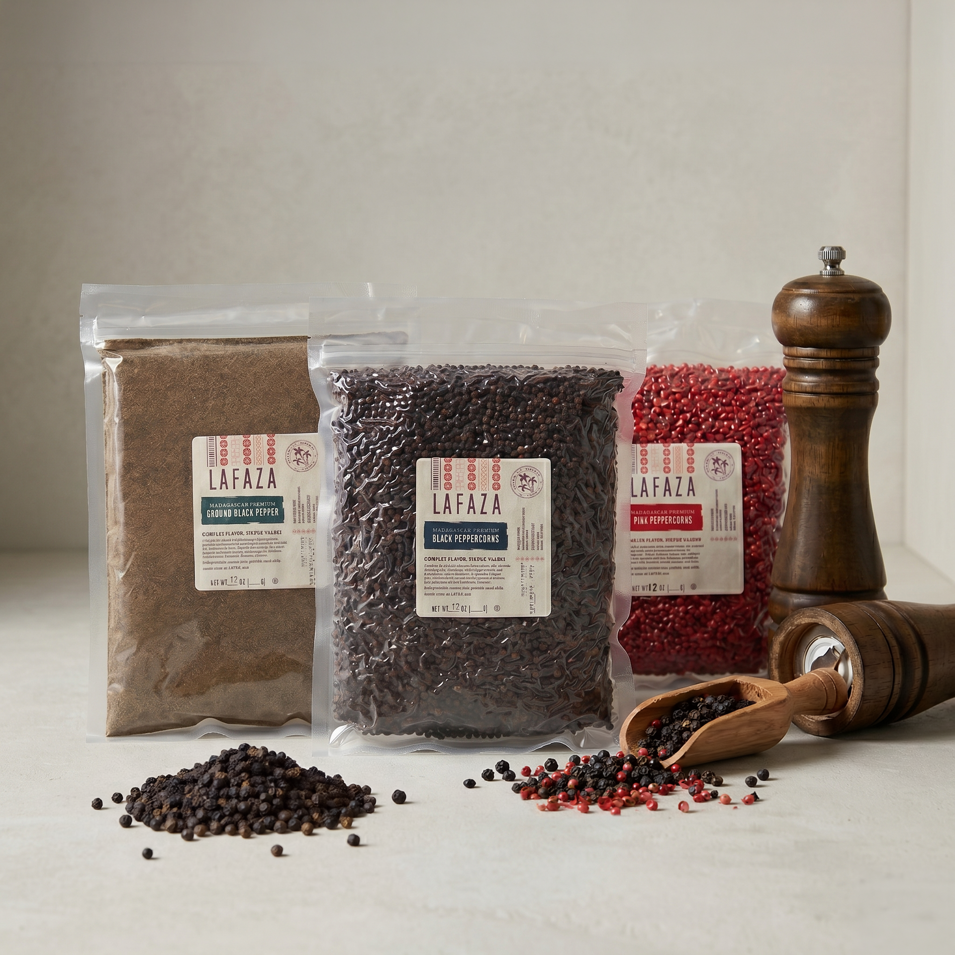 Madagascar Pepper Mill Refill Bundle - Black + Pink Peppercorn